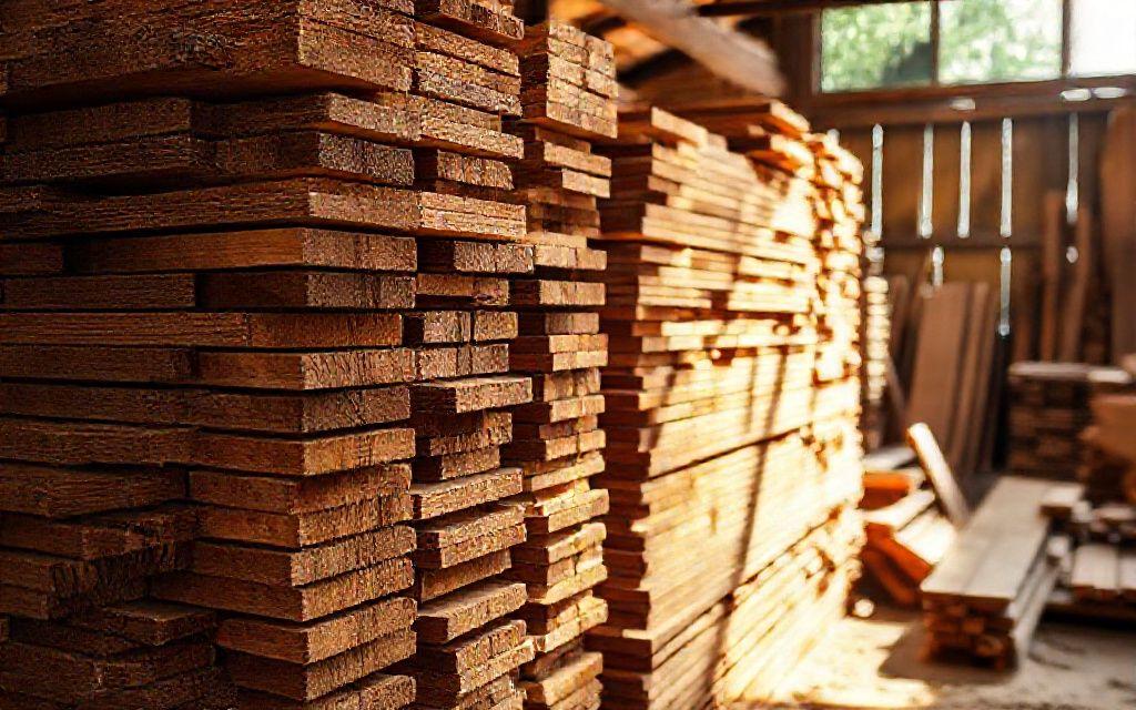 Stacked planks of tropical hardwood