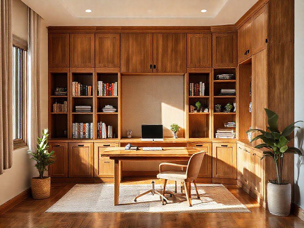 Custom office desk and shelving in solid wood